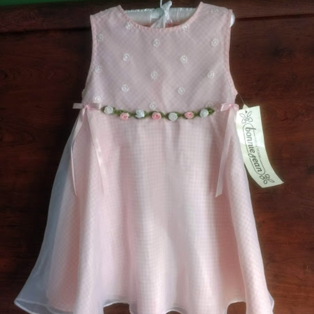 Sweet Pink Dress with Flowers and Ribbon